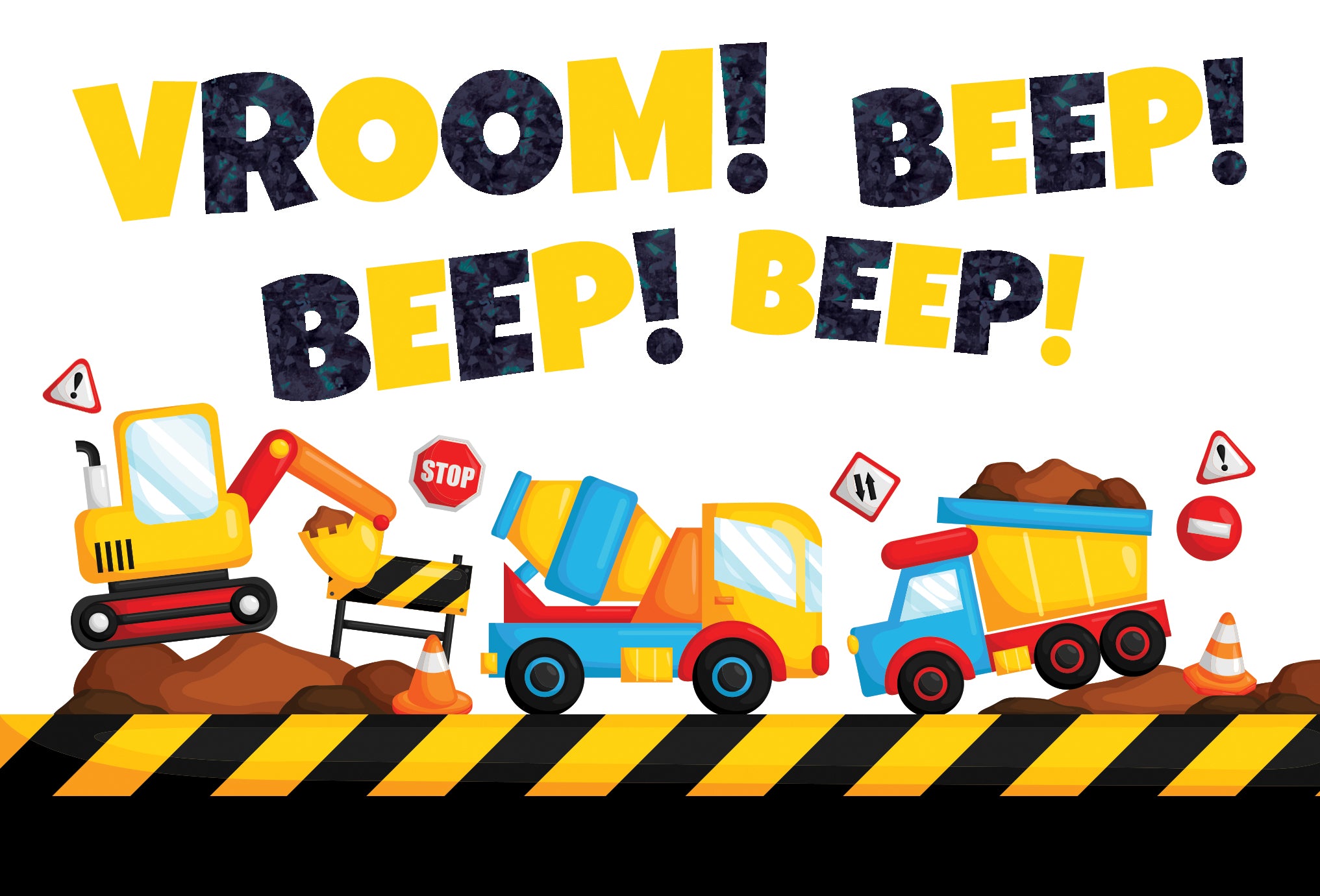 Birthday Card - Construction Trucks