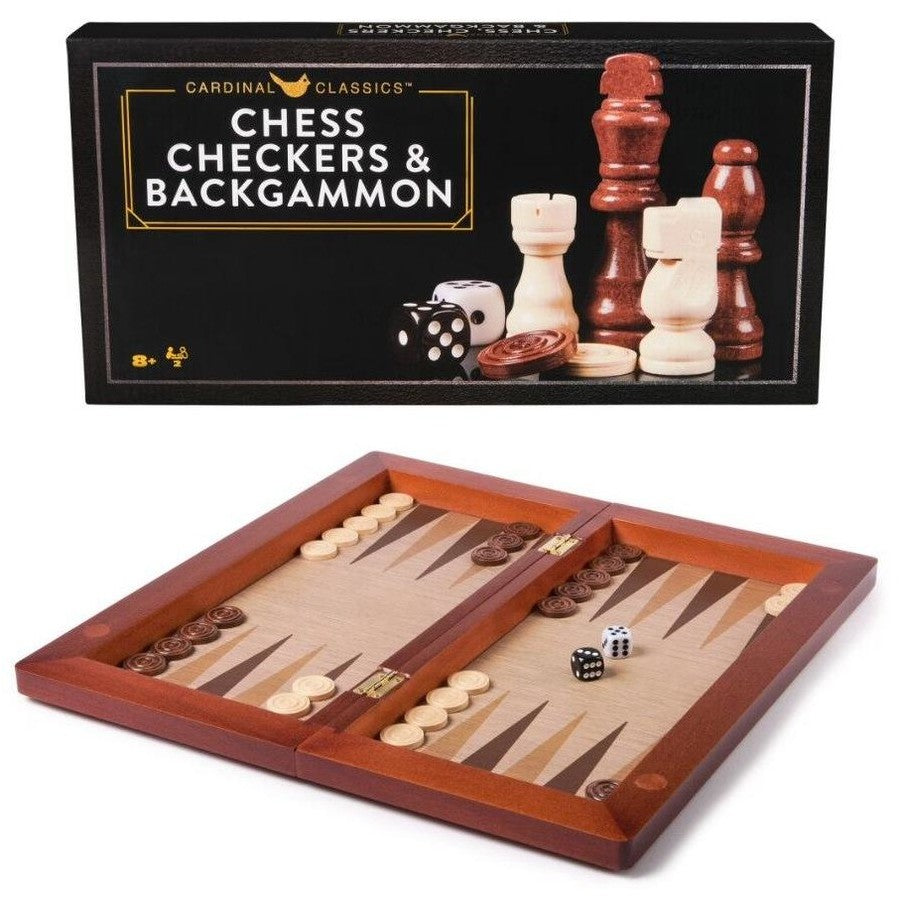 Classic Games Deluxe Wooden Backgammon, Chess & Checkers - Toot Toot Toys