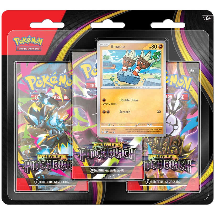 JULY 17 RELEASE Pokémon TCG: Mega Evolution - Pitch Black Three-Booster Blister (*Max 1 per customer) - Toot Toot Toys