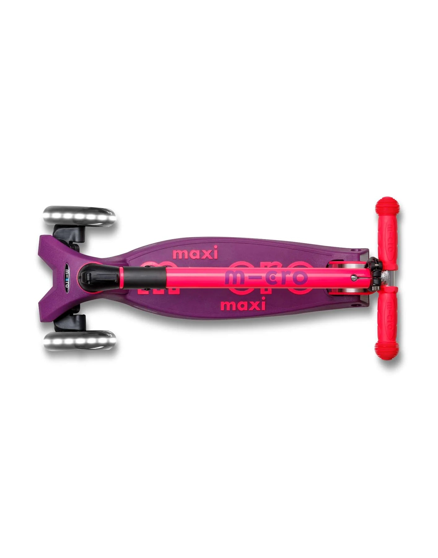 Maxi Micro Deluxe Foldable Neon Scooter - LED Light Up Wheels - Ultra Pink - 5-12 years
