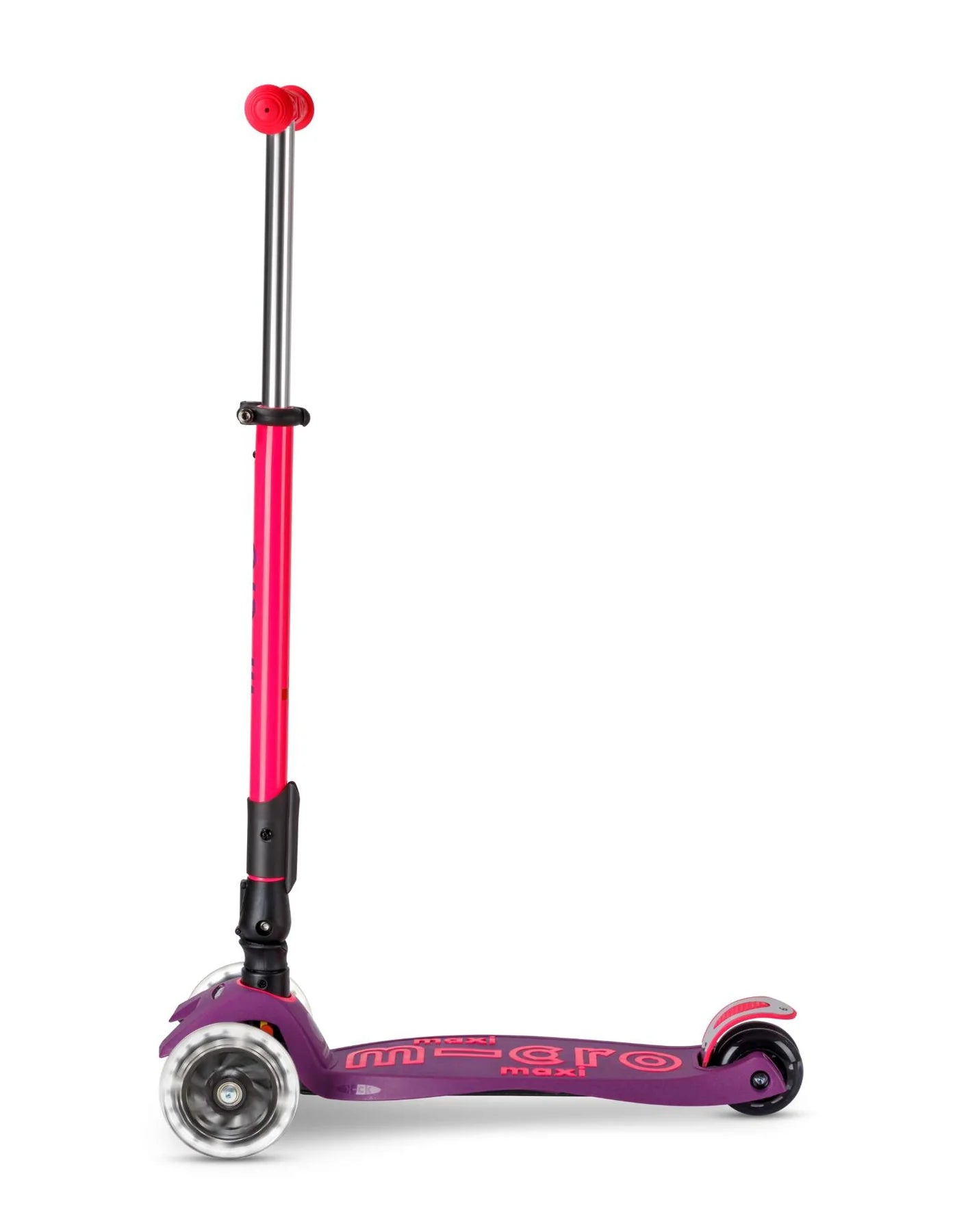 Maxi Micro Deluxe Foldable Neon Scooter - LED Light Up Wheels - Ultra Pink - 5-12 years