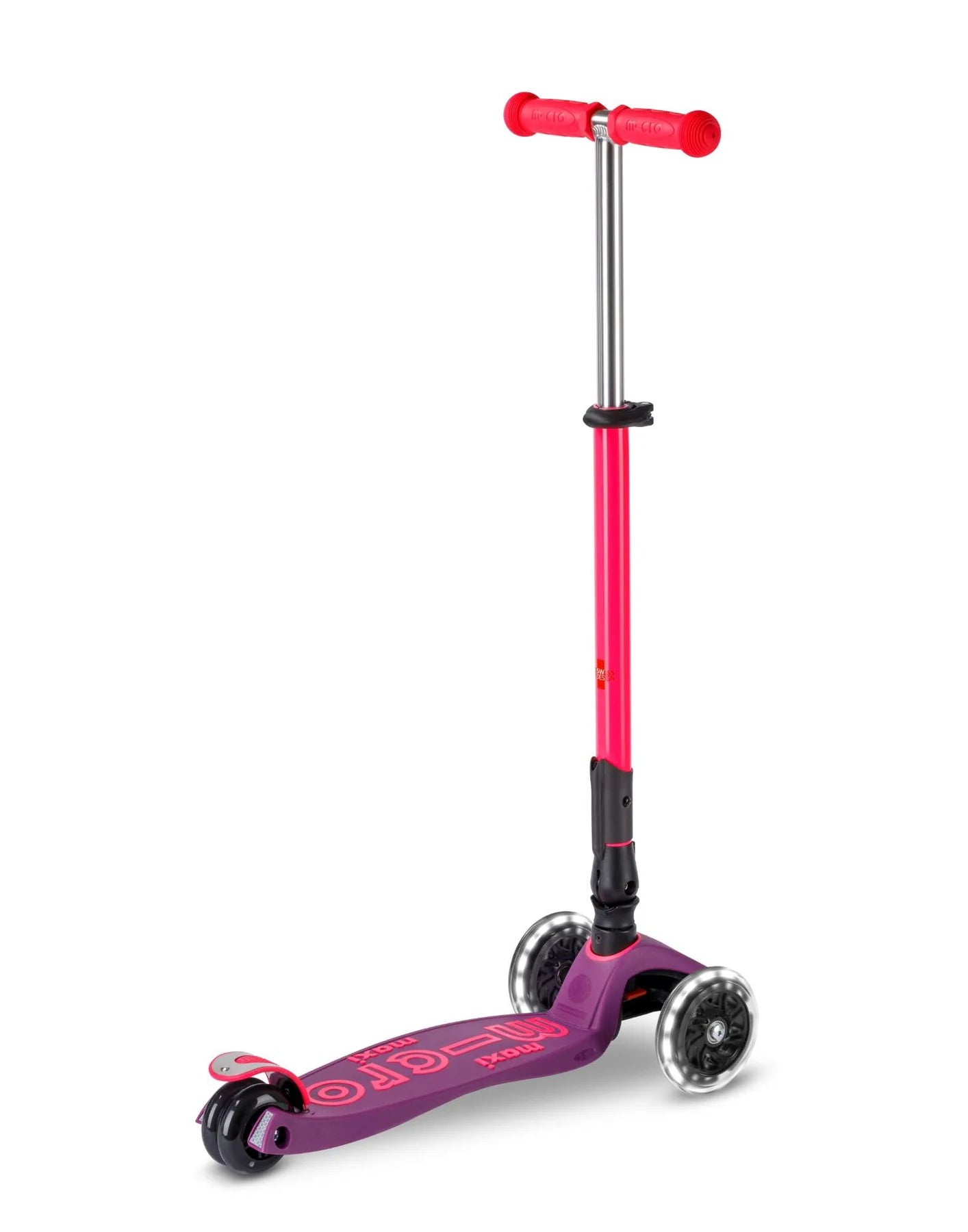 Maxi Micro Deluxe Foldable Neon Scooter - LED Light Up Wheels - Ultra Pink - 5-12 years