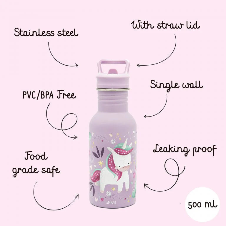 Stainless Steel Drink Bottle 500ml - Sparkly the Unicorn
