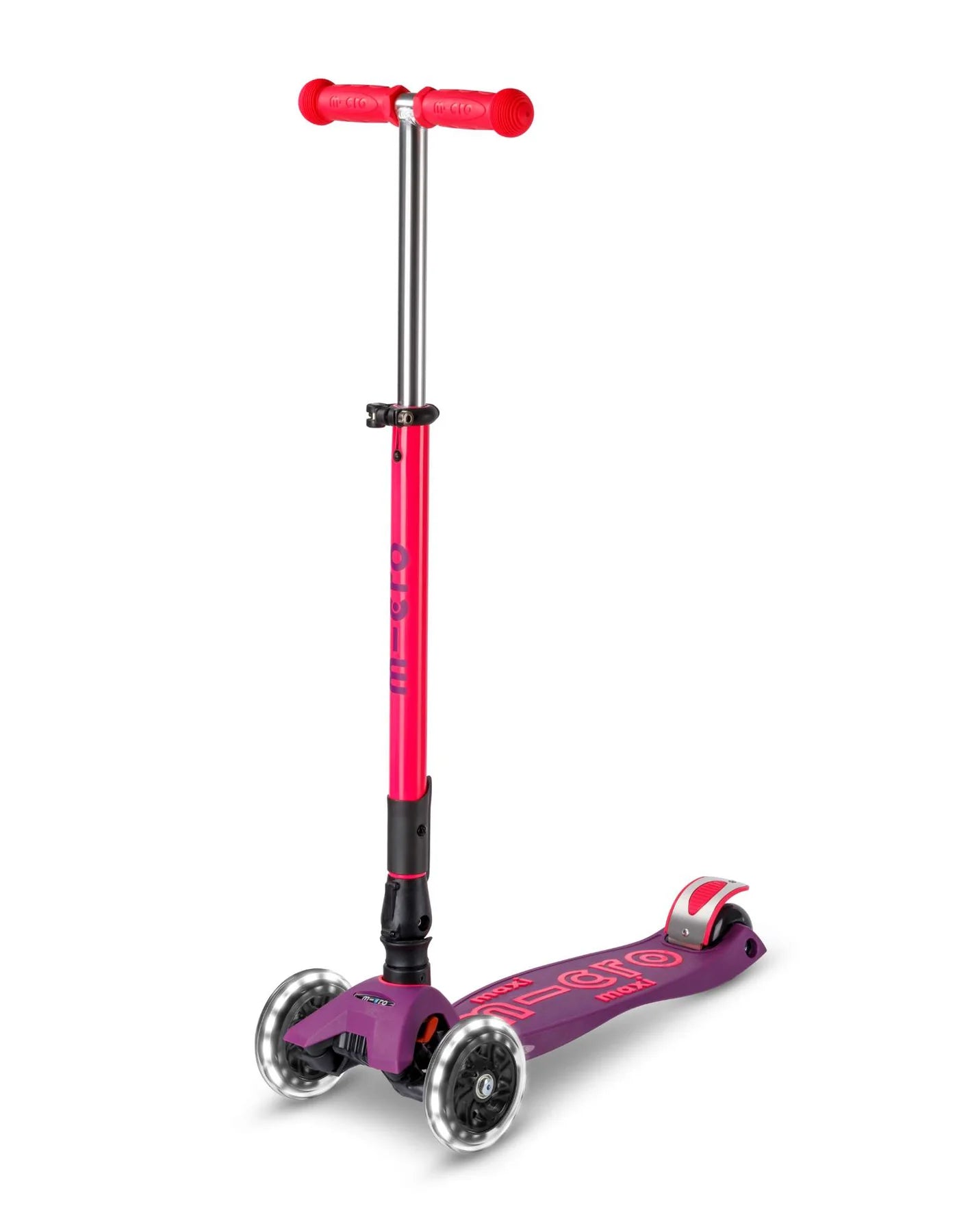 Maxi Micro Deluxe Foldable Neon Scooter - LED Light Up Wheels - Ultra Pink - 5-12 years