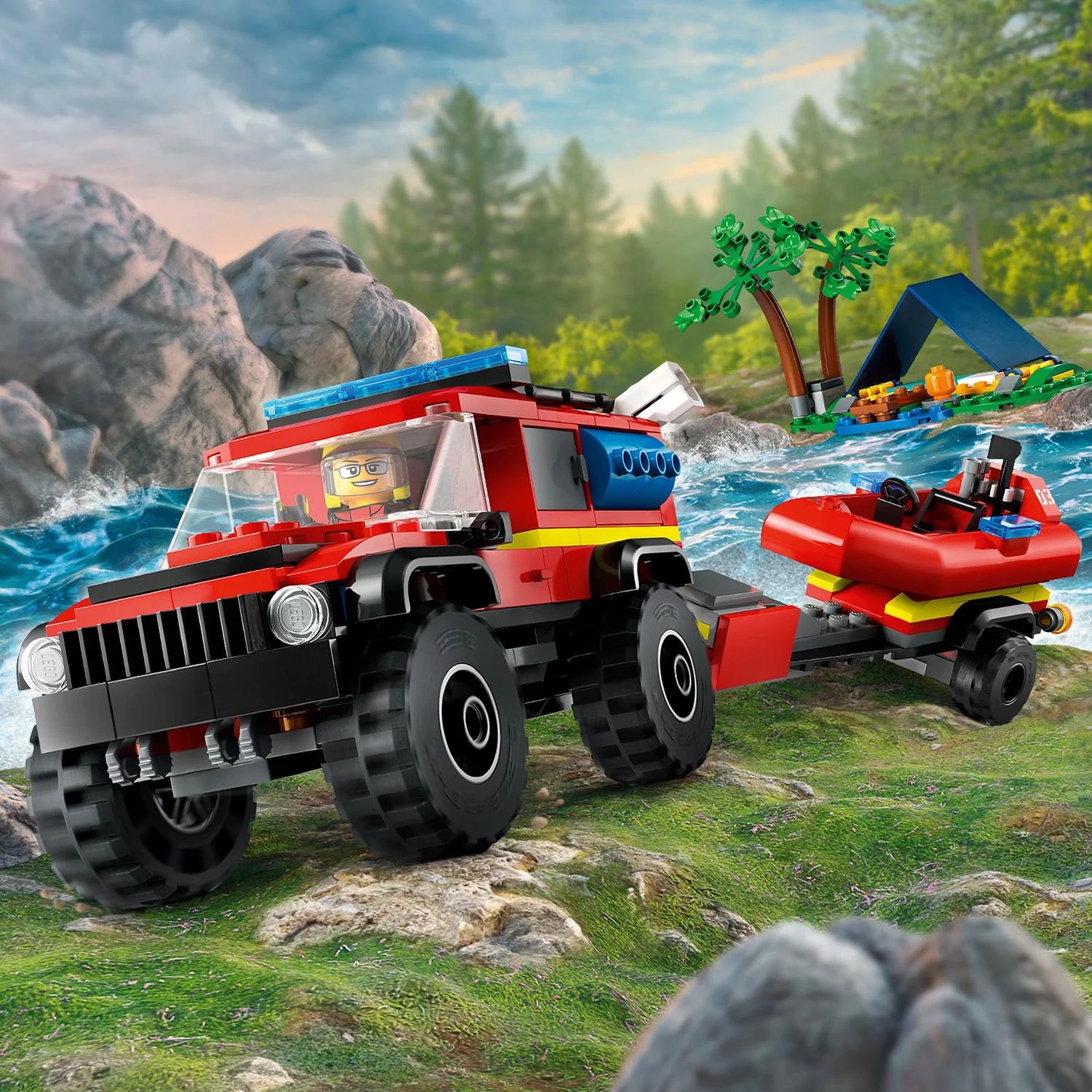 City - 4x4 Fire Truck with Rescue Boat (60412)