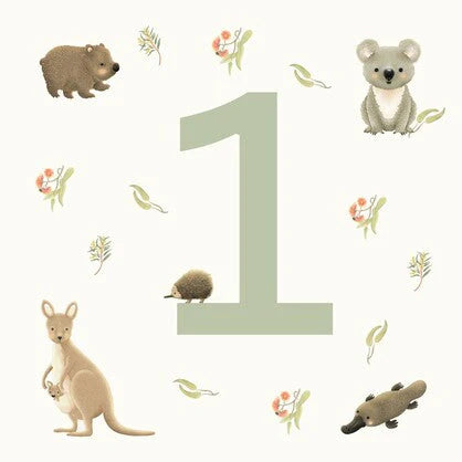 1st Birthday Card - Aussie Animals