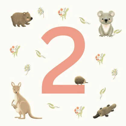2nd Birthday Card - Aussie Animals