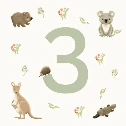 3rd Birthday Card - Aussie Animals
