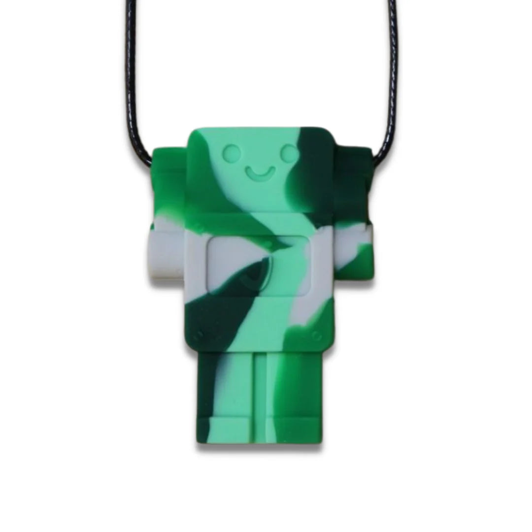 Sensory Chew Pendant - Camo Robot