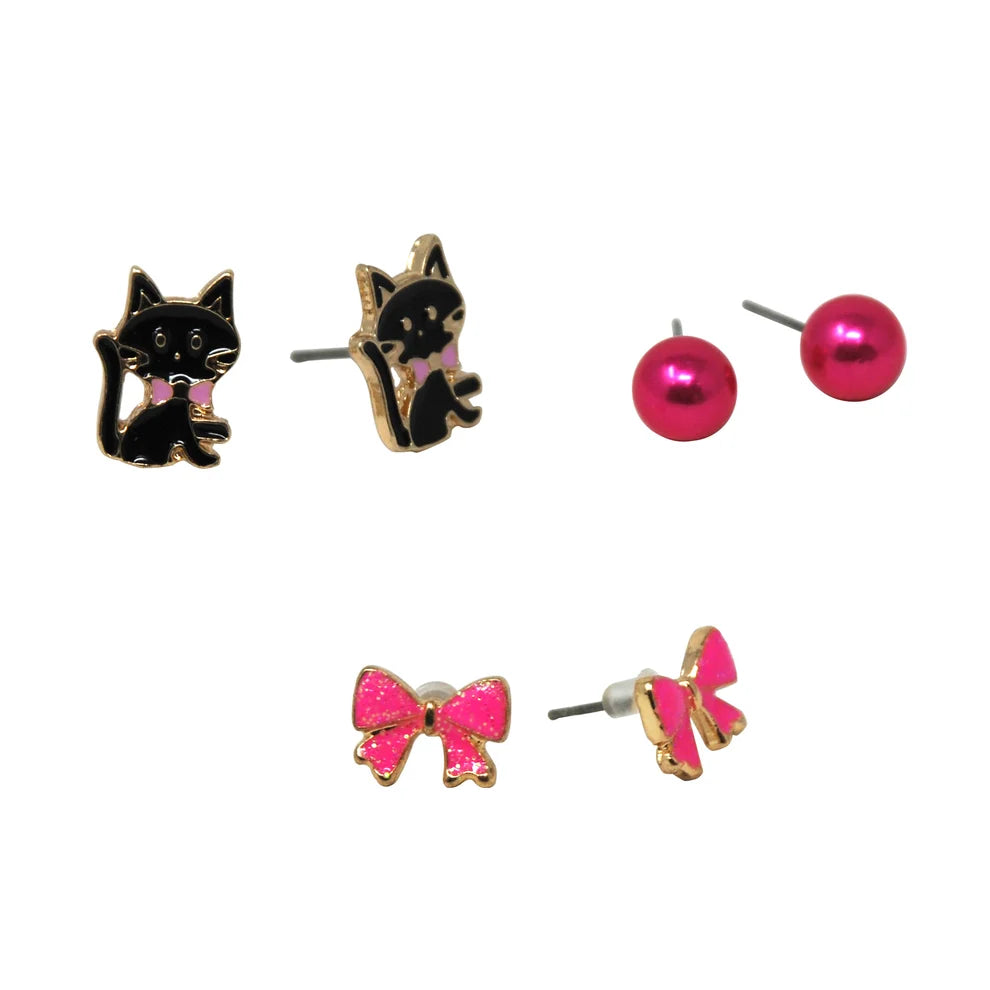 Kittens & Bows Earrings - Set of 3