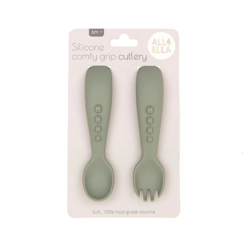 Comfy Grip Silicone Cutlery Set - Olive