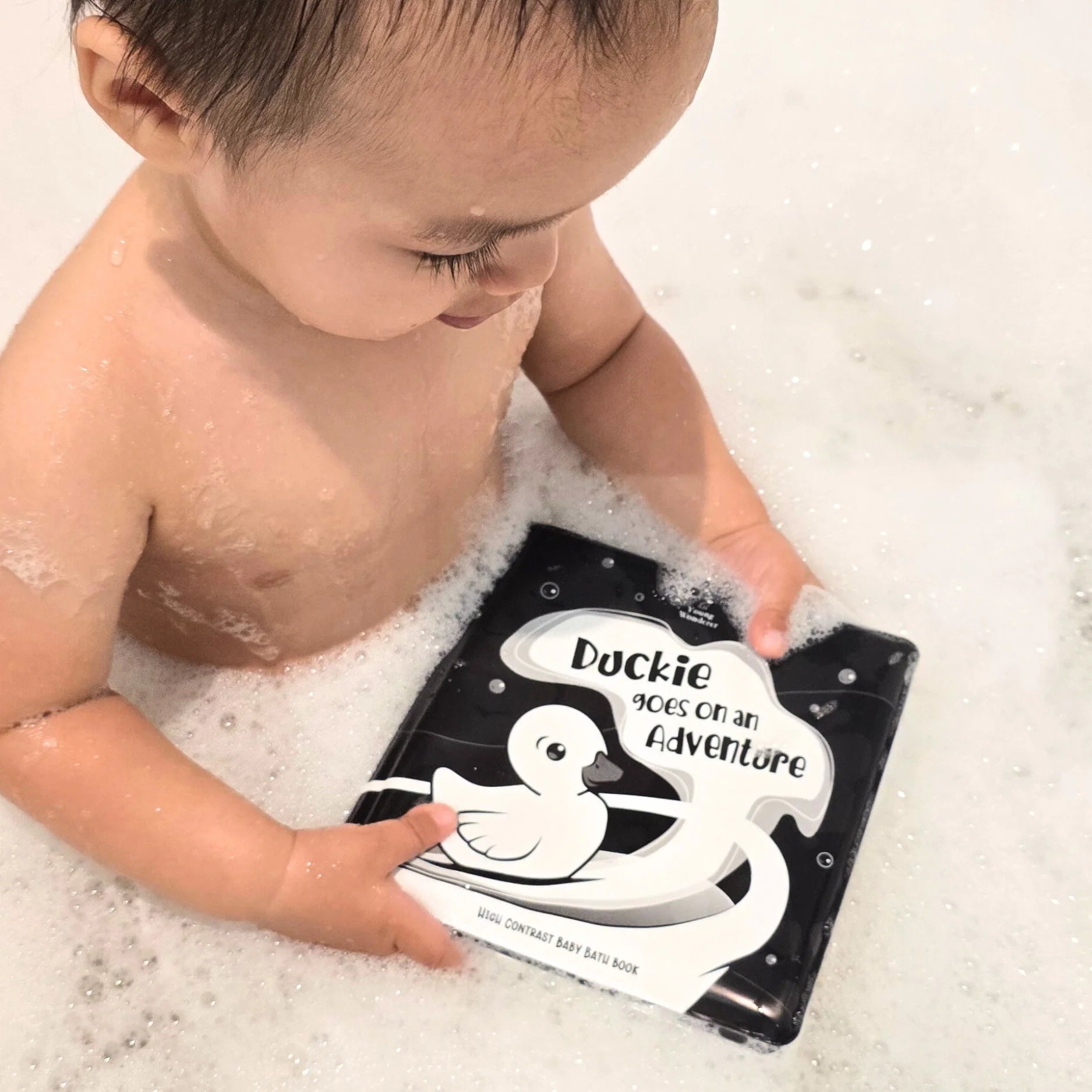 Black & White Bath Book - Duckie Goes on an Adventure - Toot Toot Toys