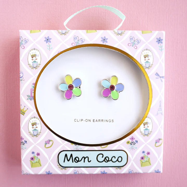 Mon Coco - Rainbow Flower Clip-On Earrings