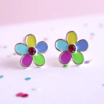 Mon Coco - Rainbow Flower Clip-On Earrings