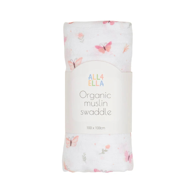 Organic Cotton Muslin Swaddle - Sweet Butterfly