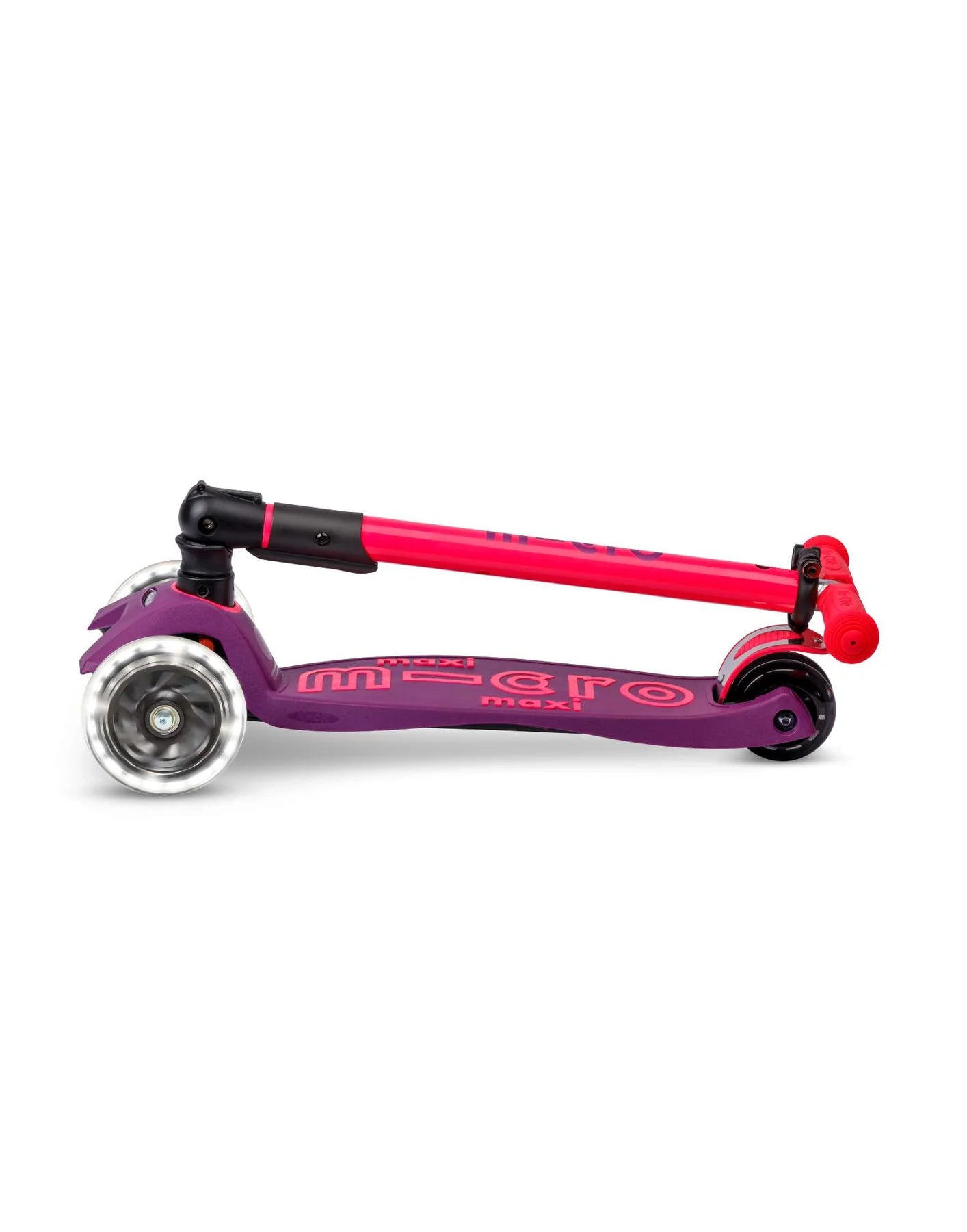 Maxi Micro Deluxe Foldable Neon Scooter - LED Light Up Wheels - Ultra Pink - 5-12 years