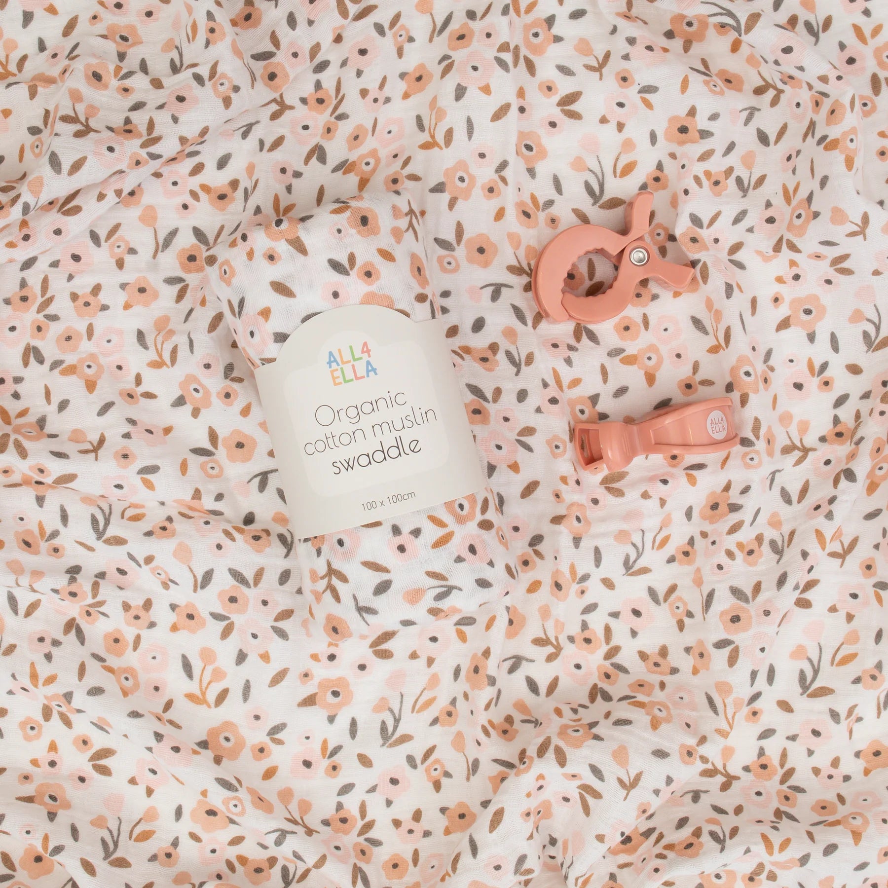 Organic Muslin Wrap & 2 Pram Peg Box Set - Floral Bouquet