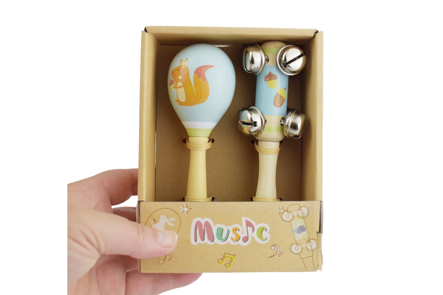 Calm & Breezy Woodland Wooden Maraca & Bell Stick Set
