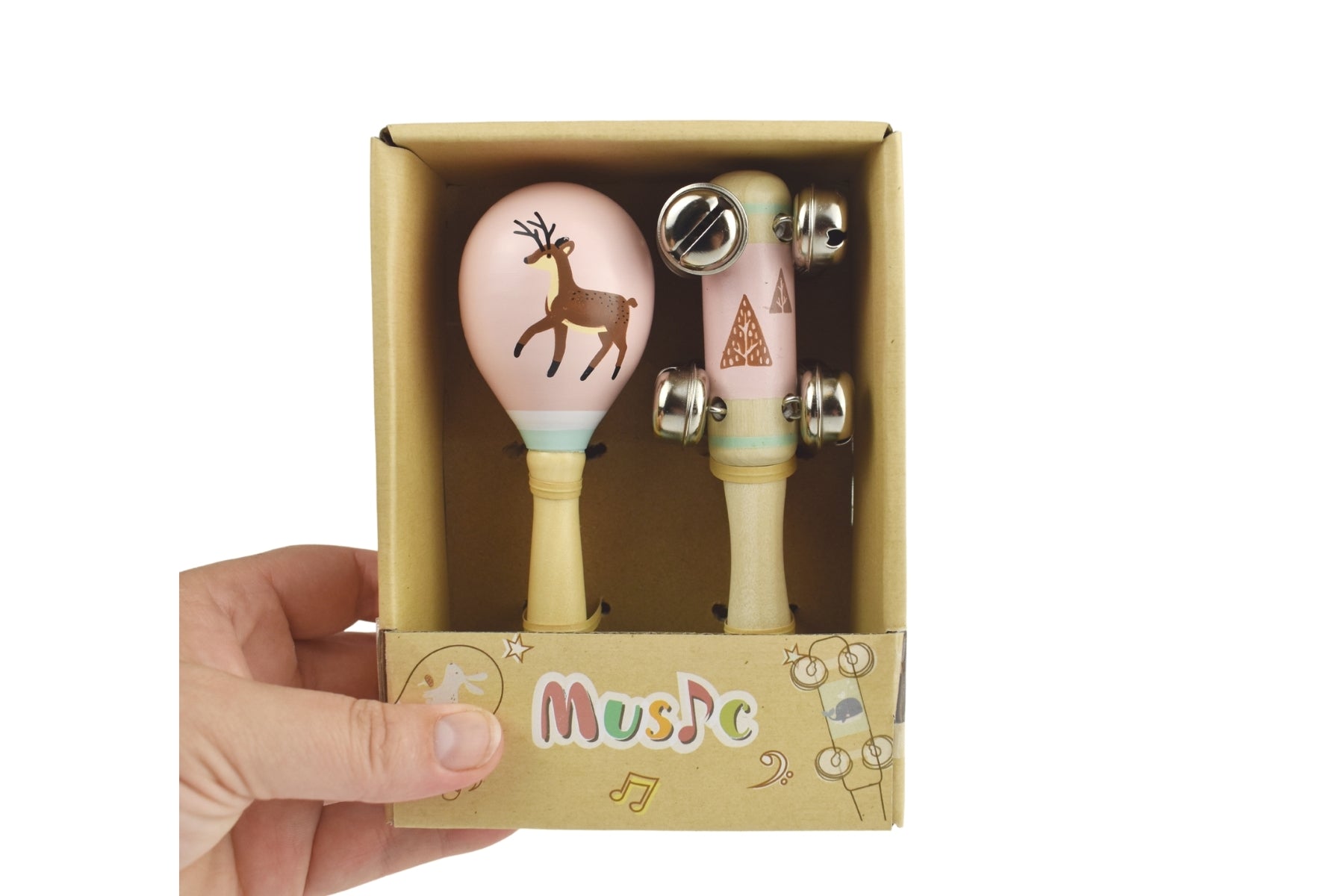 Calm & Breezy Woodland Wooden Maraca & Bell Stick Set