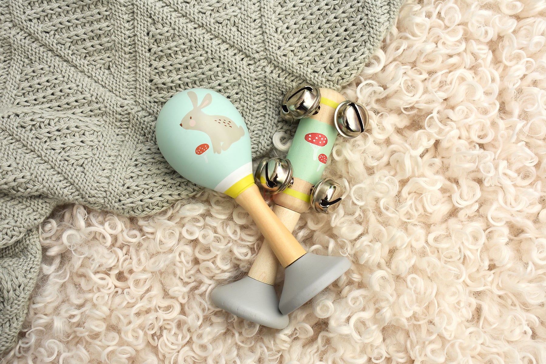 Calm & Breezy Woodland Wooden Maraca & Bell Stick Set