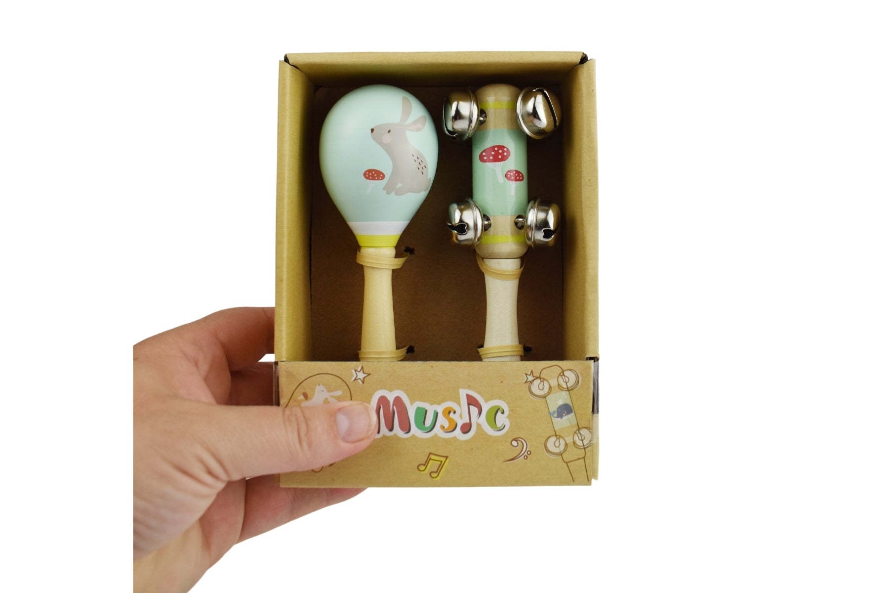 Calm & Breezy Woodland Wooden Maraca & Bell Stick Set