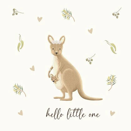 New Baby Card - Hello Little One, Kangaroo