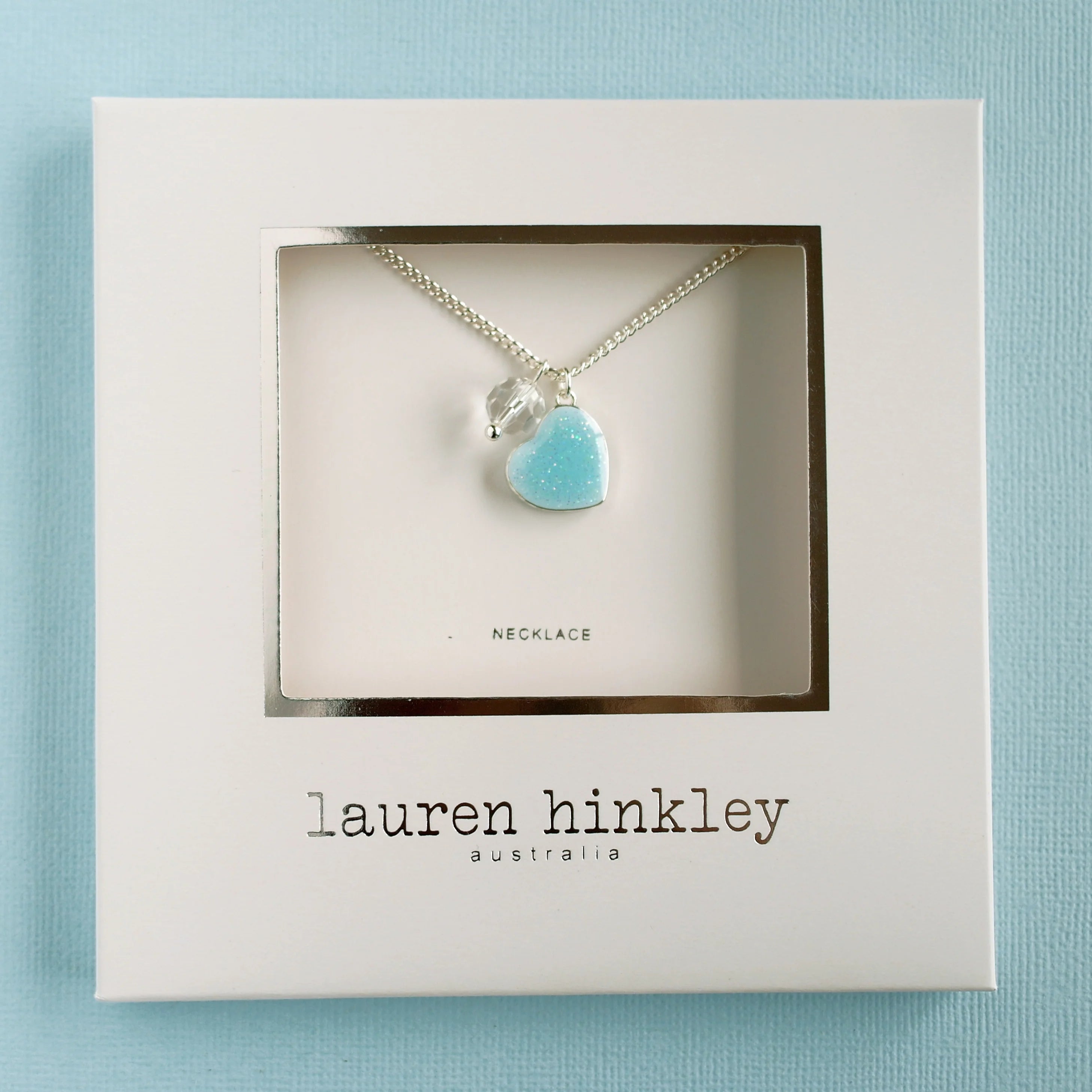 Blue Glitter Heart Necklace