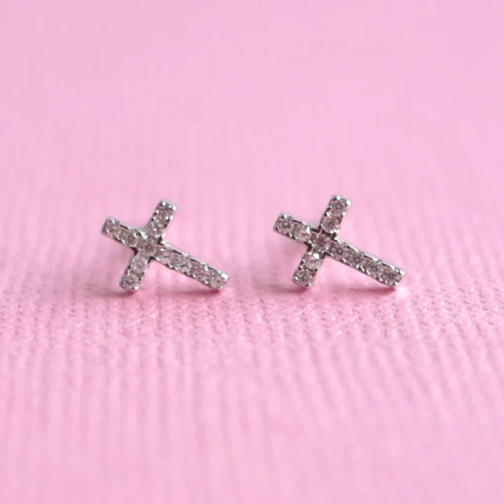 Petite Fleur - Diamante Cross Earrings