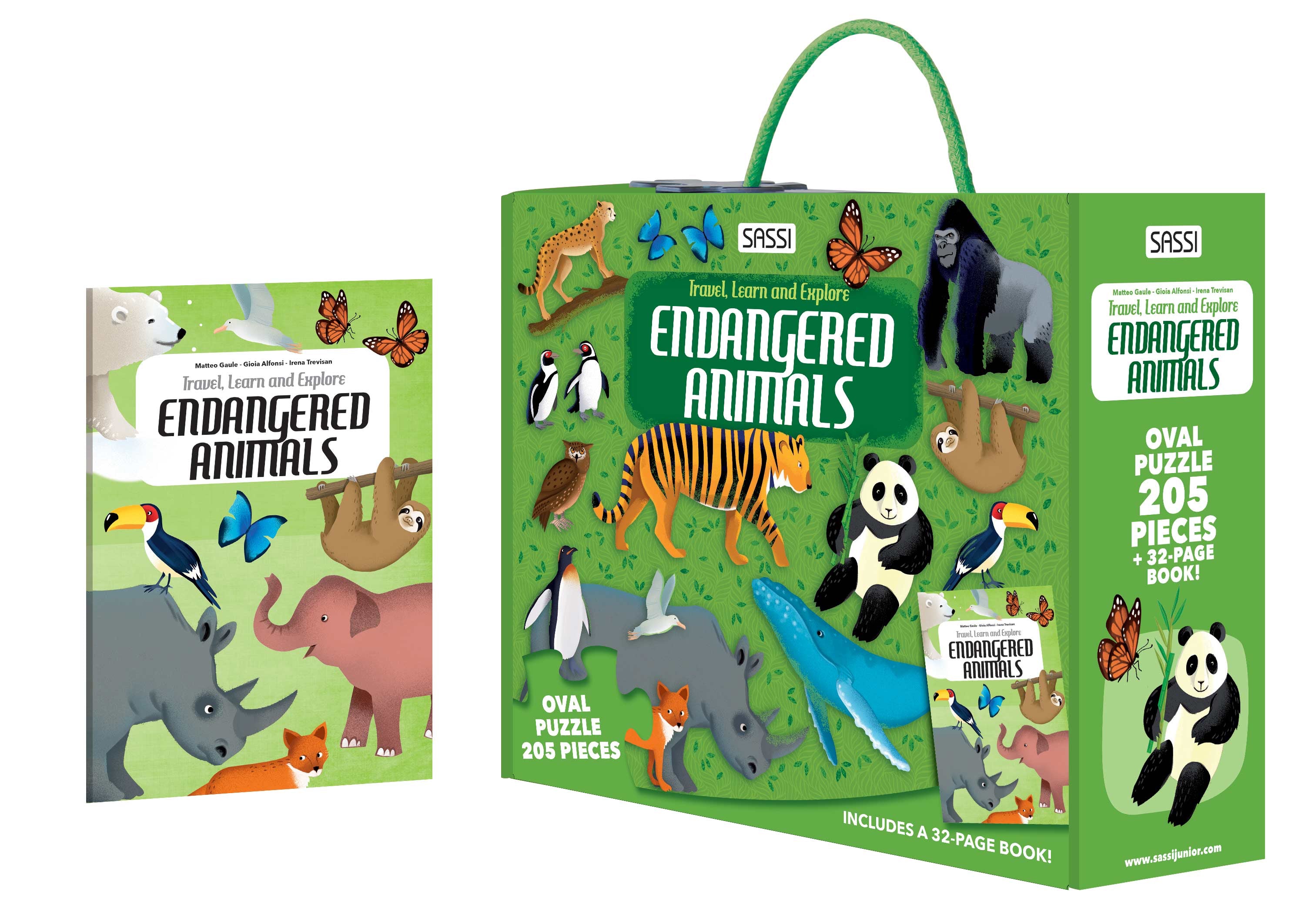 Travel, Learn and Explore - Puzzle and Book Set - Endangered Species of the Planet, 205 pcs