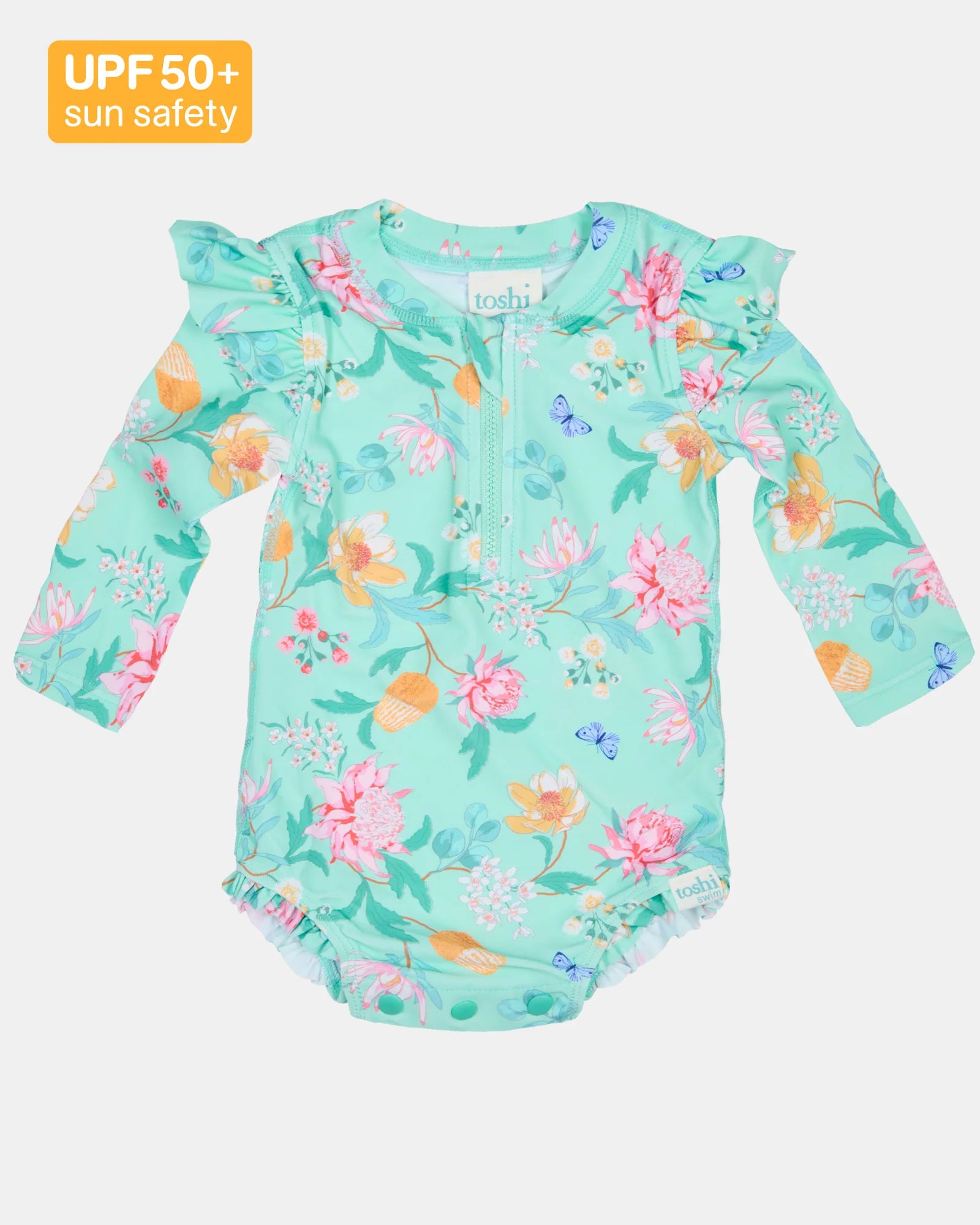 Swim Onesie L/S Ripple - Waratah Mint