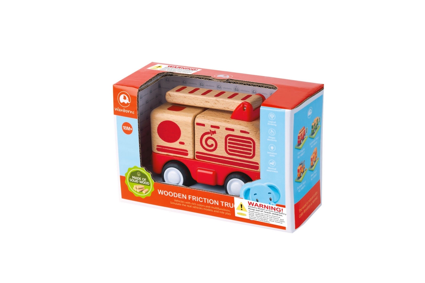 Wooden Friction Work Truck With Sound And Light - Fire Engine