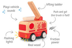 Wooden Friction Work Truck With Sound And Light - Fire Engine
