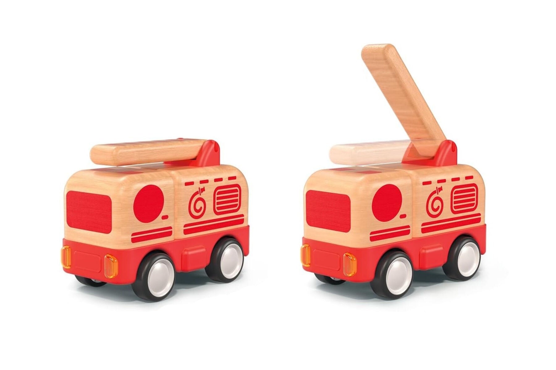 Wooden Friction Work Truck With Sound And Light - Fire Engine