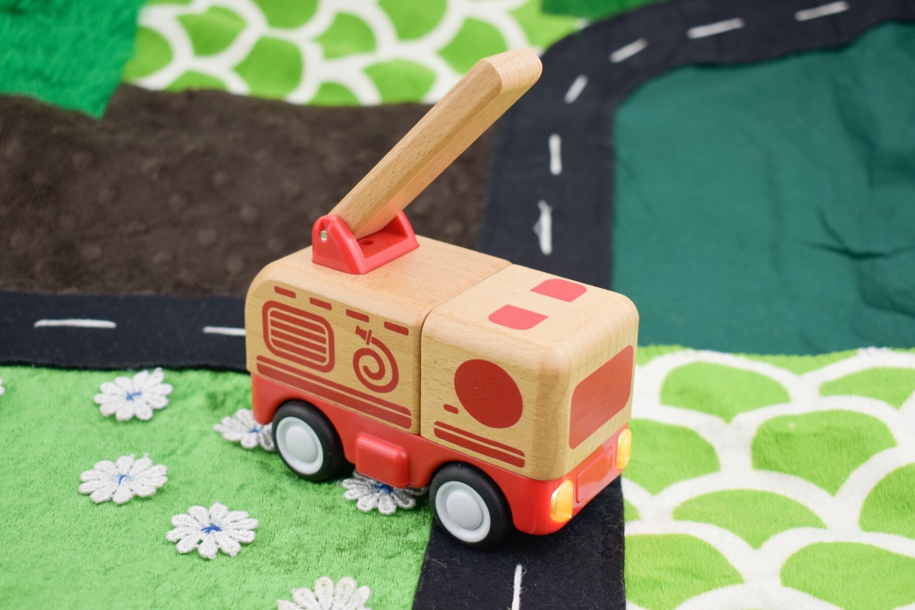 Wooden Friction Work Truck With Sound And Light - Fire Engine