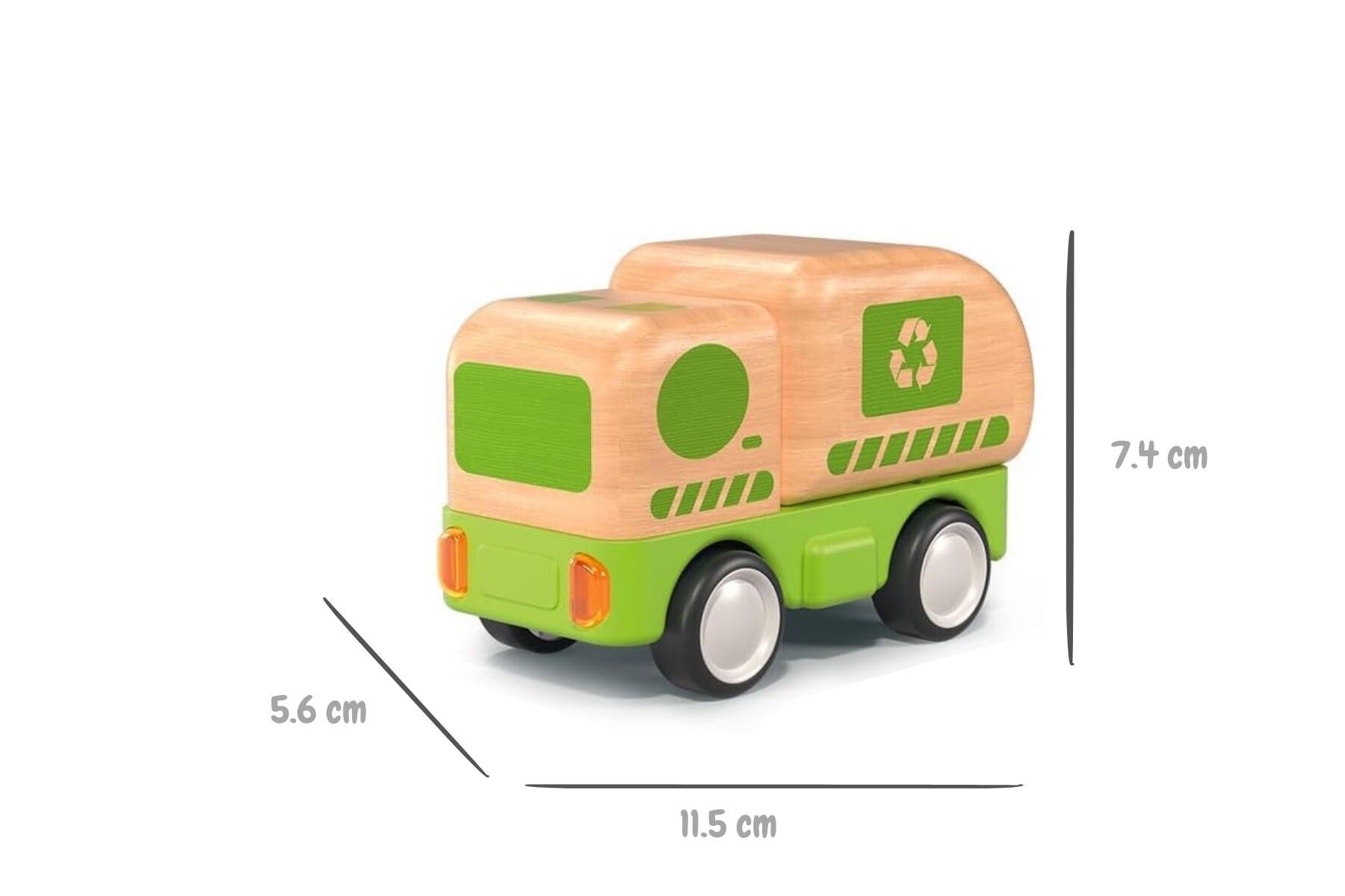 Wooden Friction Work Truck With Sound And Light - Recycling Truck