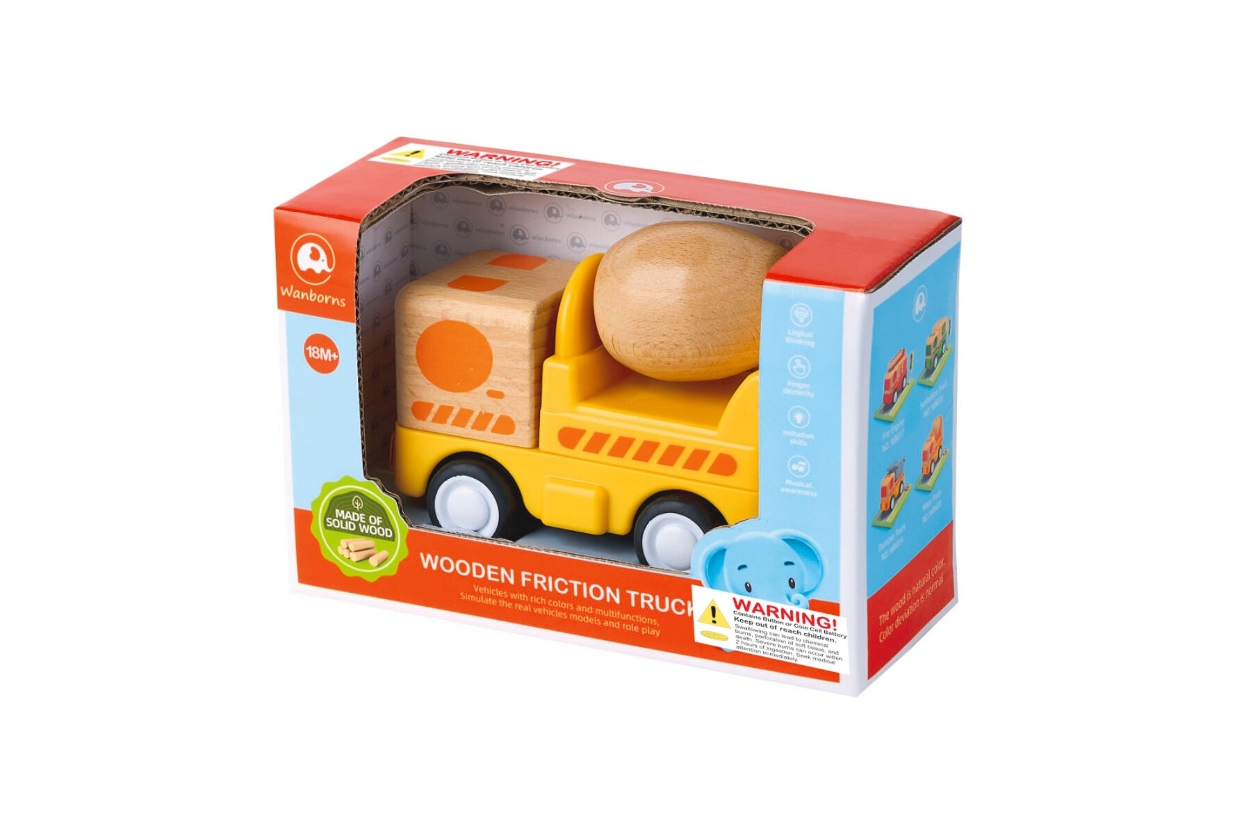 Wooden Friction Work Truck With Sound And Light - Concrete Mixer