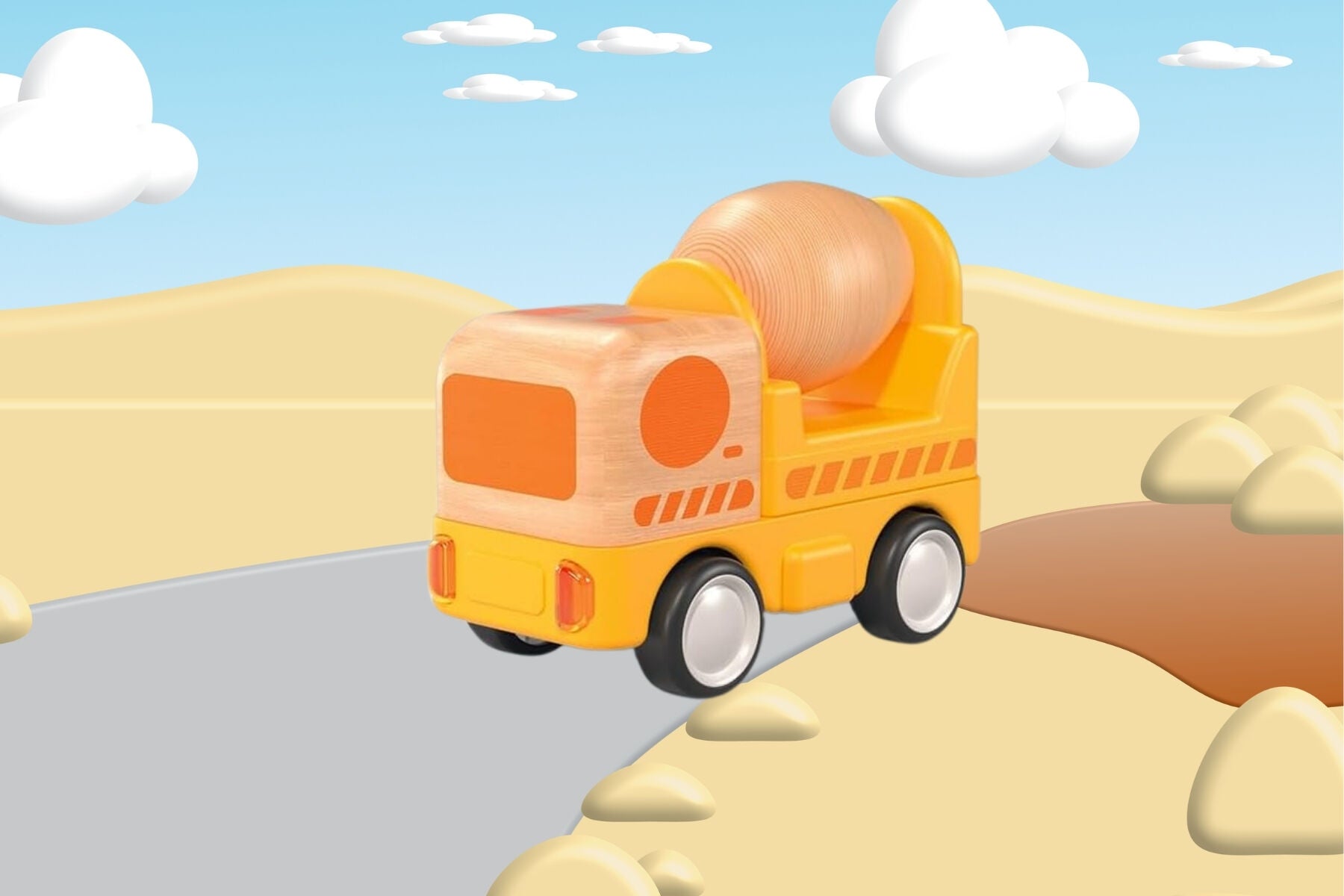 Wooden Friction Work Truck With Sound And Light - Concrete Mixer