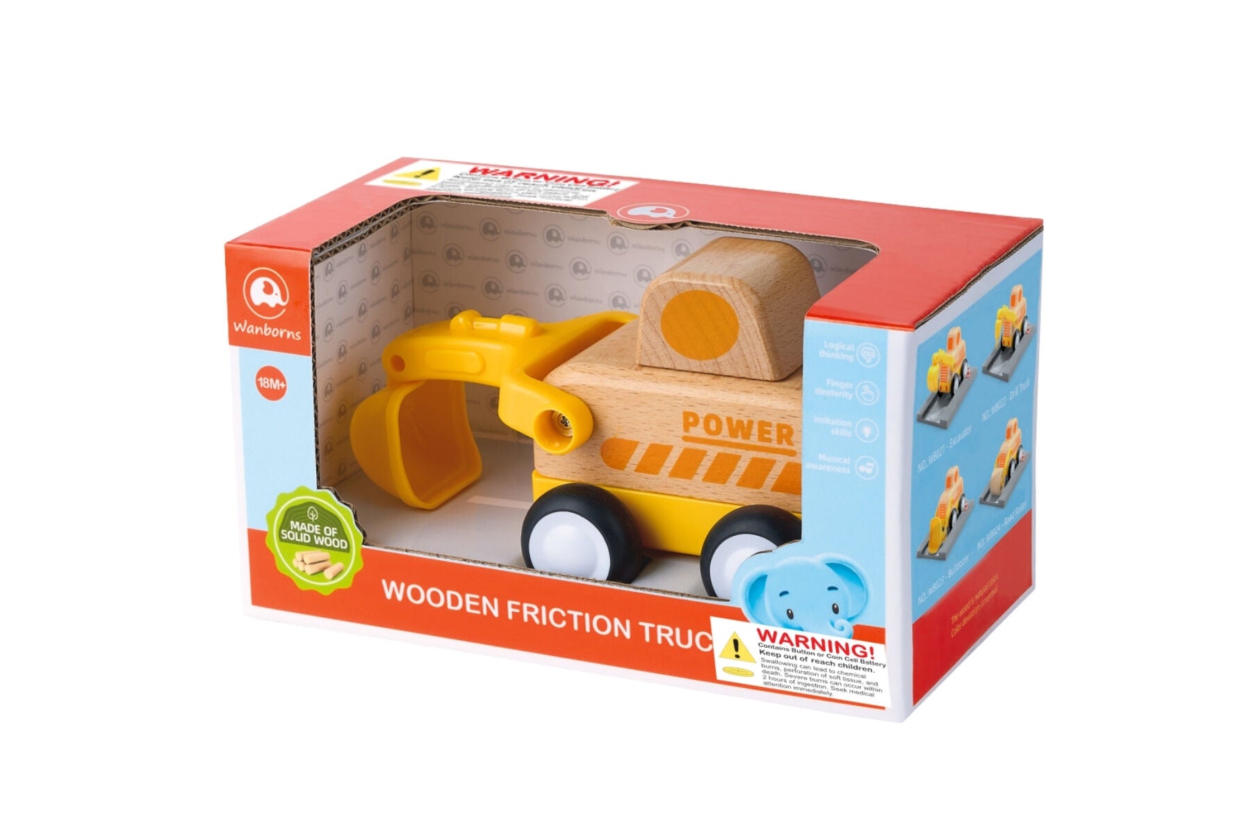 Wooden Friction Work Truck With Sound And Light - Digger