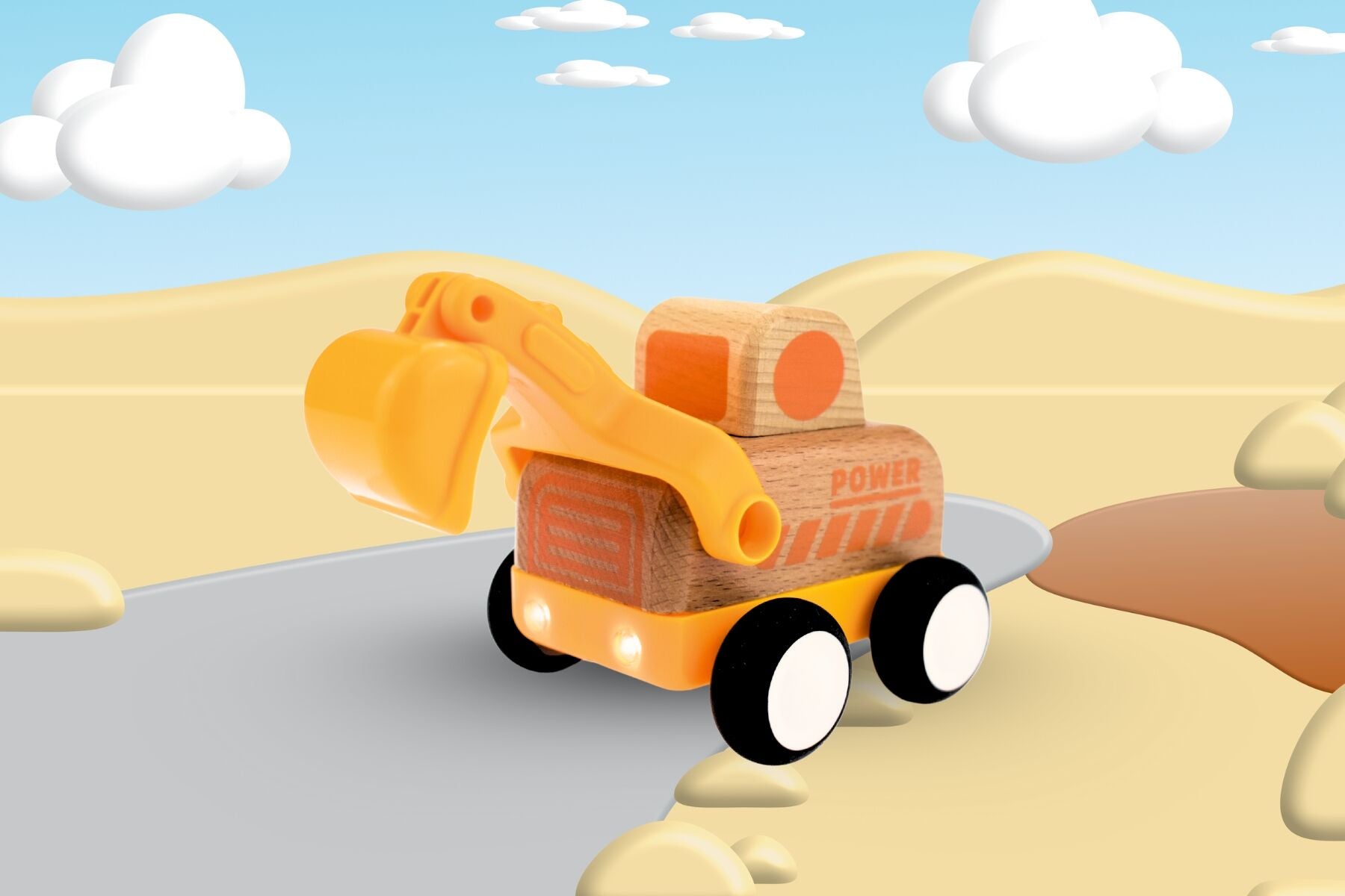 Wooden Friction Work Truck With Sound And Light - Digger