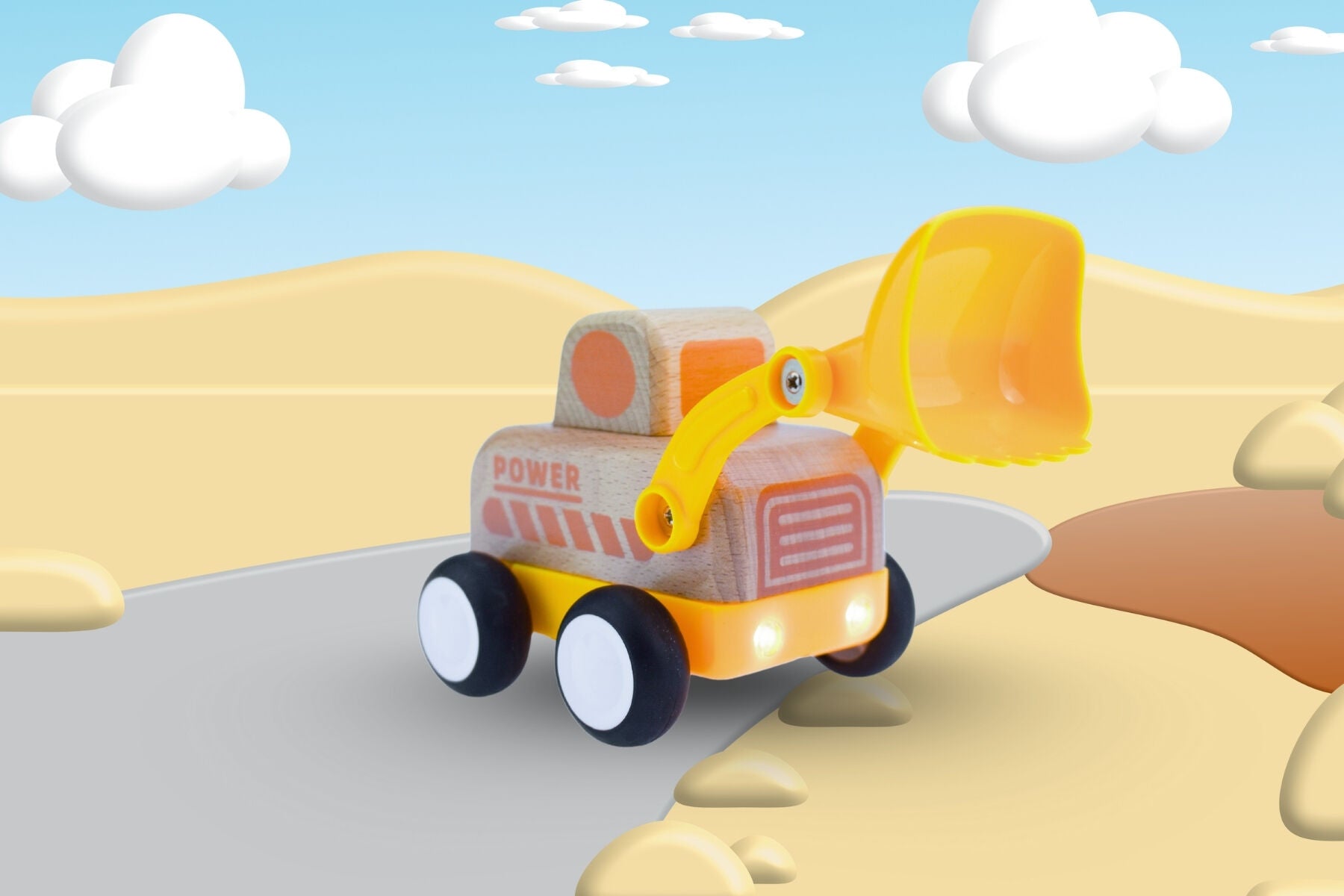 Wooden Friction Work Truck With Sound And Light - Bulldozer