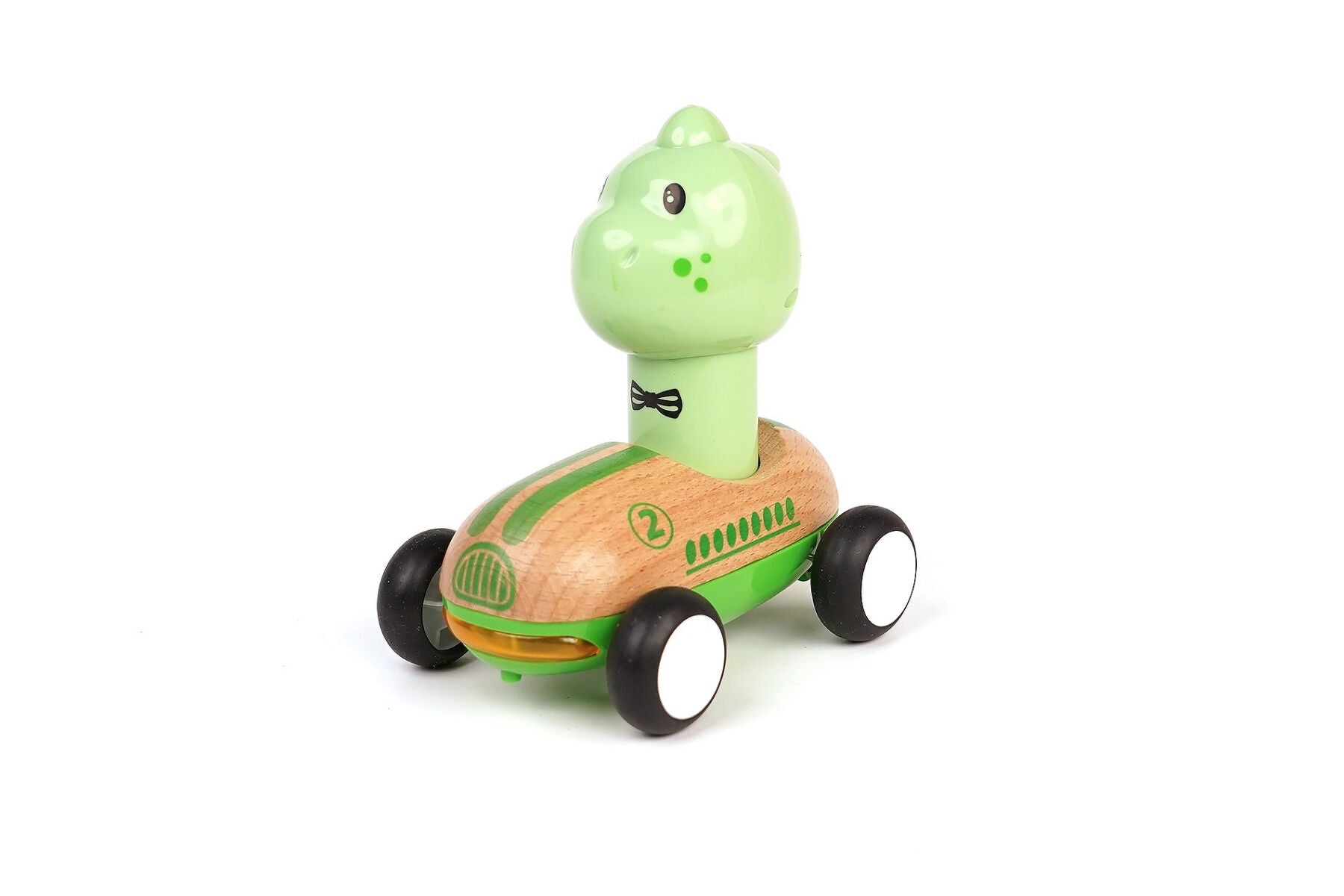 Wooden Press Go Racer With Sound And Light - Dinosaur