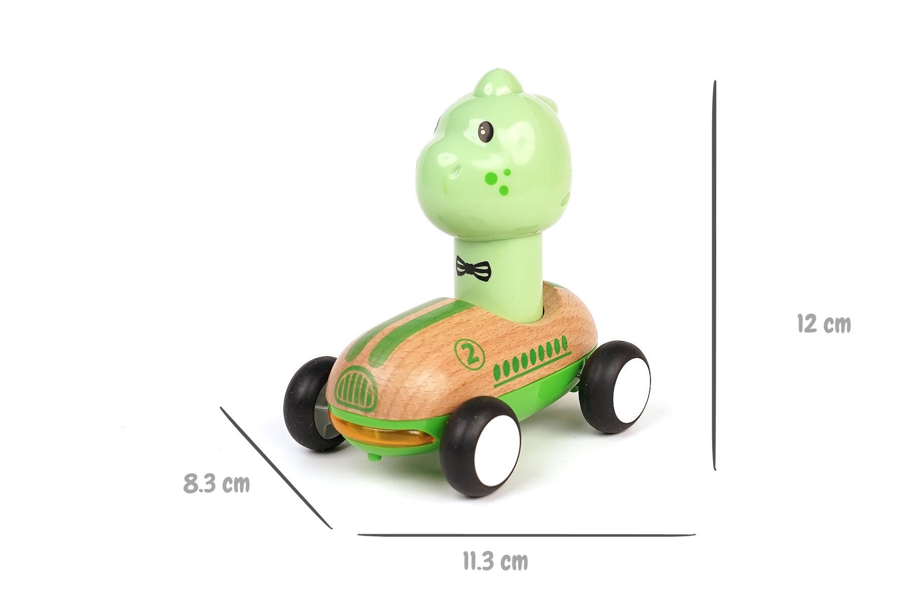 Wooden Press Go Racer With Sound And Light - Dinosaur