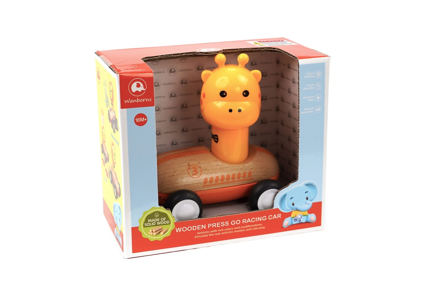 Wooden Press Go Racer With Sound And Light - Giraffe