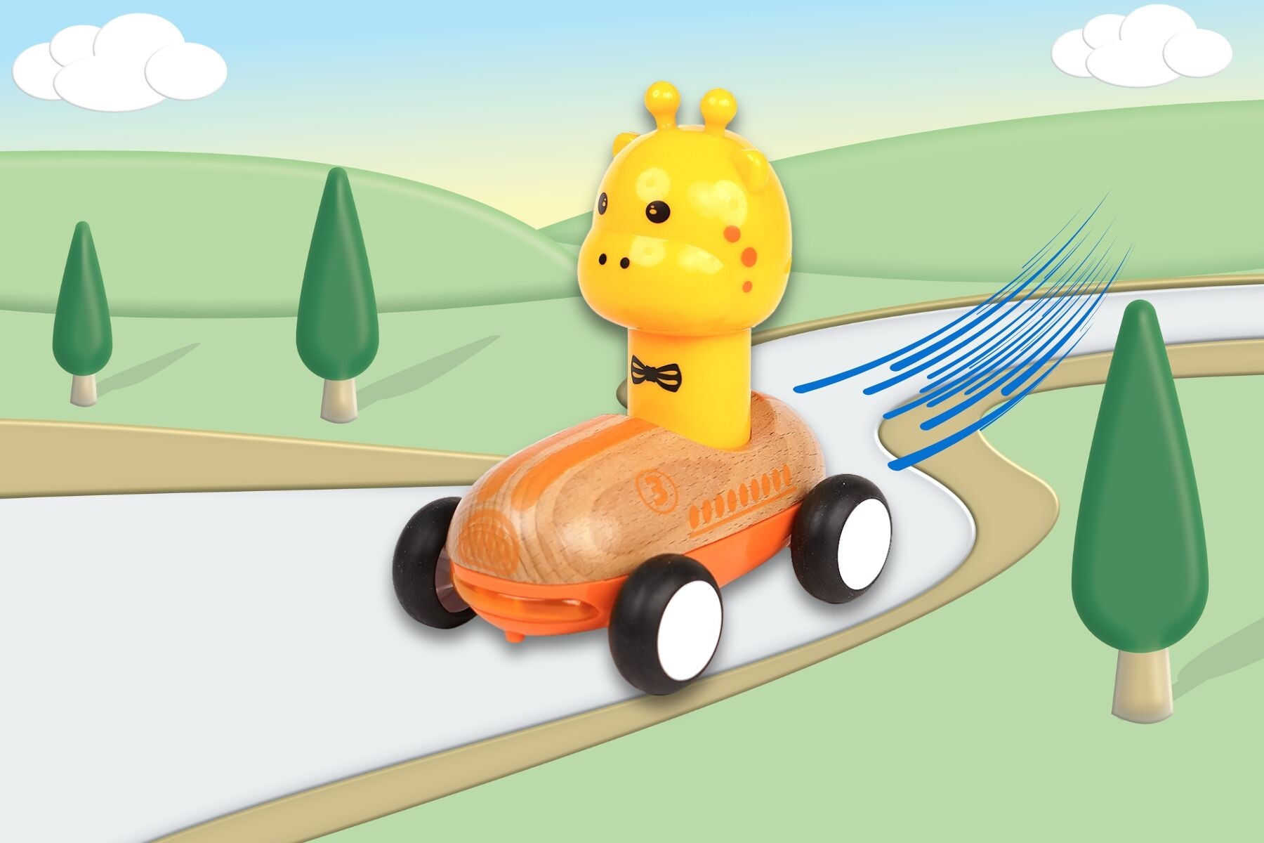 Wooden Press Go Racer With Sound And Light - Giraffe