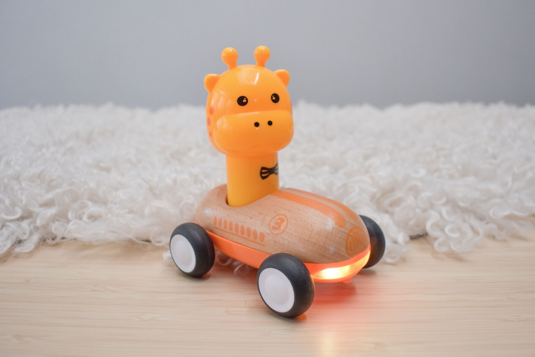 Wooden Press Go Racer With Sound And Light - Giraffe