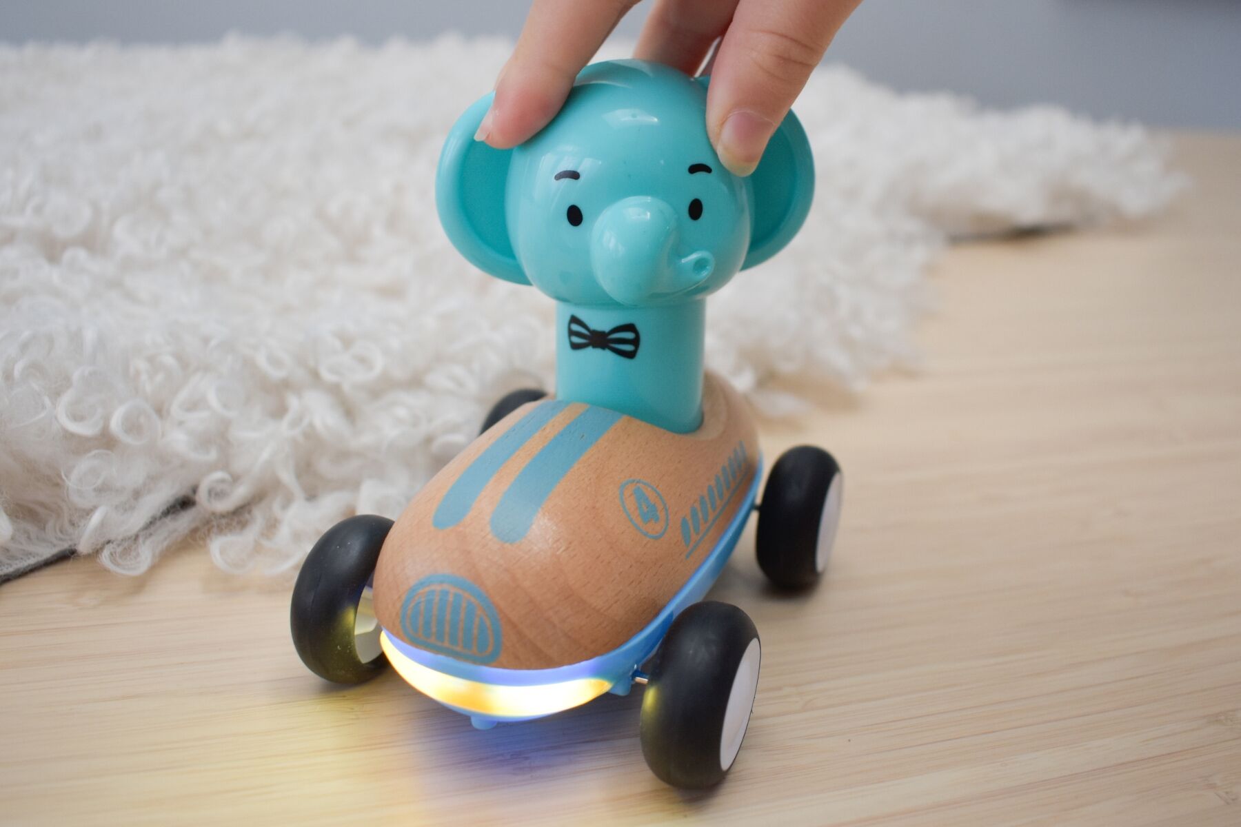 Wooden Press Go Racer With Sound And Light - Elephant