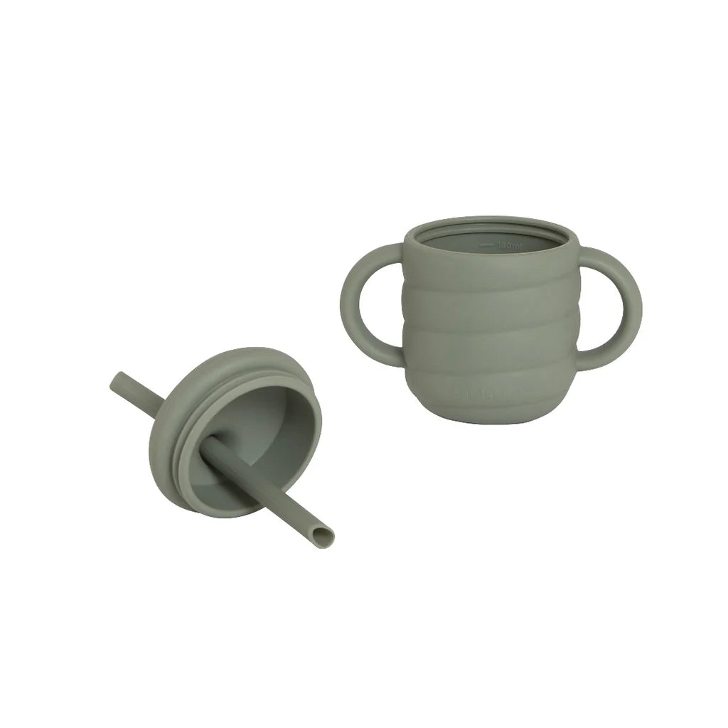 Silicone Sippy Cup with Straw - Olive