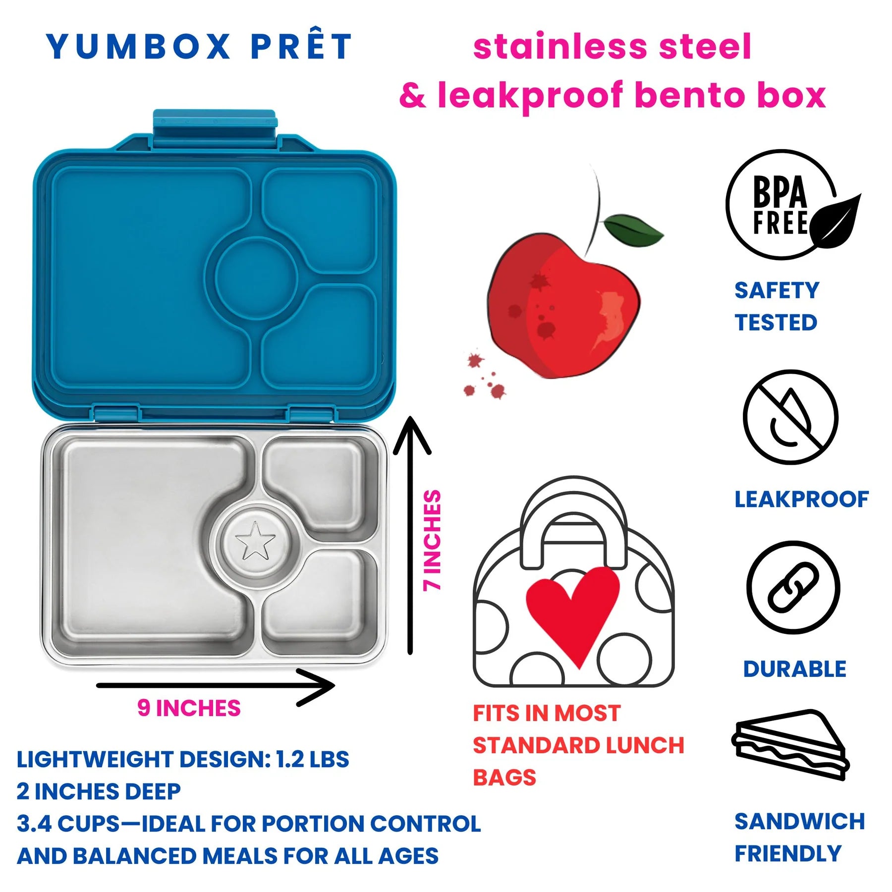 Prêt - Stainless Steel Bento 4 Compartment Lunchbox