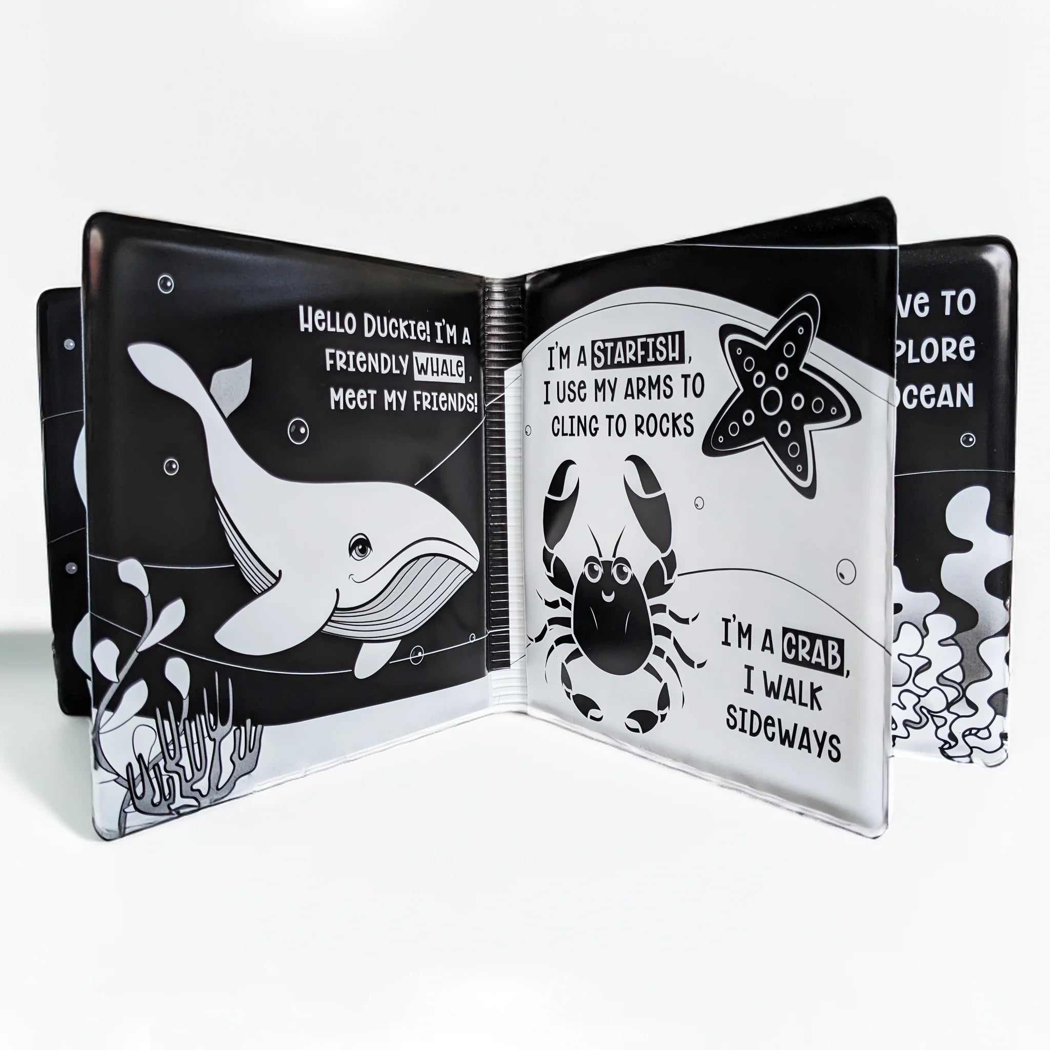 Black & White Bath Book - Duckie Goes on an Adventure - Toot Toot Toys