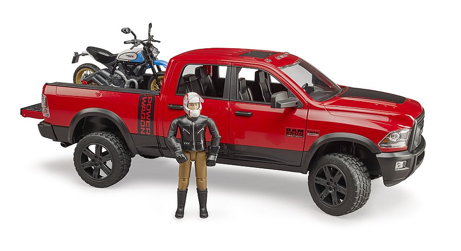 Bruder - BR1:16 RAM 2500 Power Wagon with Scrambler Ducati Desert Sled (02502) - Toot Toot Toys